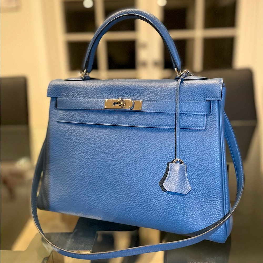 Hermes Blue Agate Togo Kelly Retourne 32